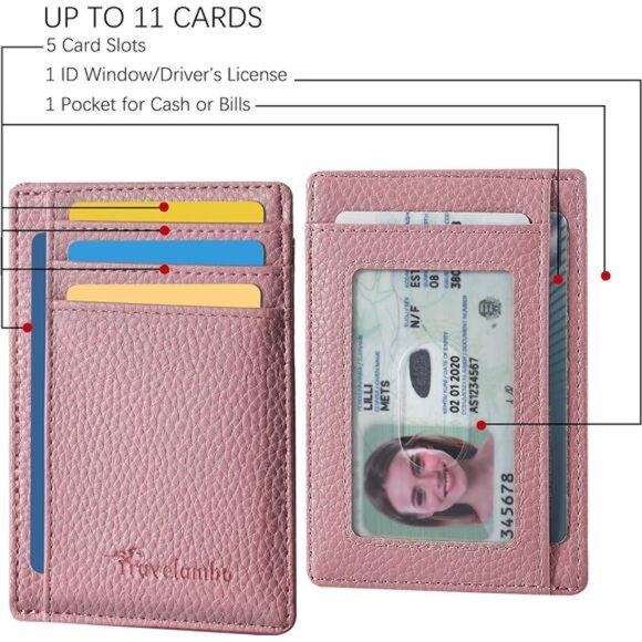 Slim Wallet Front Pocket Minimalist Leather RFID Blocking Medium Size - Picture 4 of 7